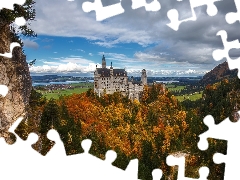 rocks, Bavaria, trees, Neuschwanstein Castle, Germany, woods, viewes