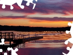 woods, Platform, sun, lake, west