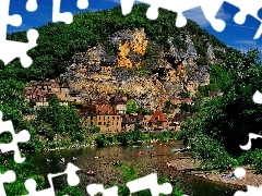 People, River, woods, spa, Rocks, boats