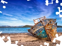Old, Beaches, Boat, wreck, destroyed, Sand