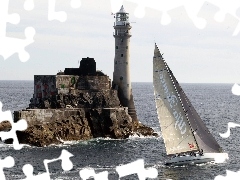 Lighthouses, Rock, Yacht, an