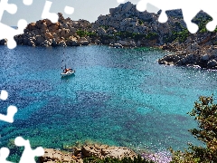 sea, Gulf, Yacht, rocks