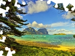 Yachts, Boats, Island, Mountains, Coast