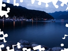 lake, Marina, Yachts, evening