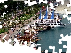 Harbour, sea, boulevard, wharf, Antalya, Yachts, VEGETATION