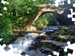 bridge, River, Yorkshire, England, green, Cascades