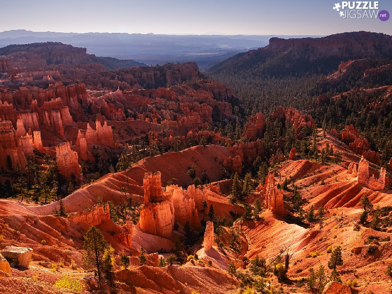 canyon, trees, The United States, viewes, Utah, rocks, Mountains, Bryce Canyon National Park