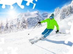 a man, Skier, winter, snow, skis