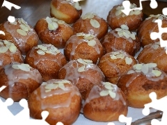 almonds, donuts, icing