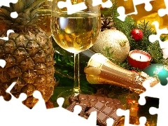 ananas, Champagne, New, year, chocolate, wine glass