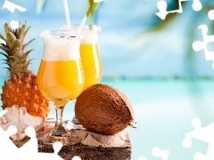 ananas, shell, drinks, Coconut, Two cars
