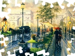 Street, Rain, Paris, arc de Triomphe, picture