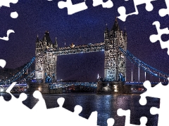 England, Tower Bridge, City at Night, London