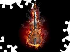 violin, Black, background, Big Fire