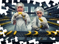 Kids, factory, Funny, bananas