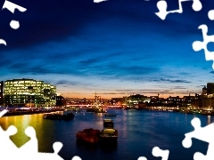 London, thames, Barges, night