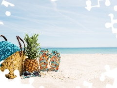 Beaches, Sand, bag, Towel, summer, holiday, Flaps, Glasses, ananas