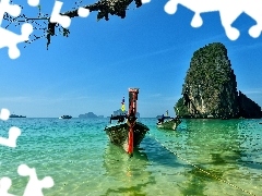 Thailand, Reilly, Boats, rocks, peninsula, Beaches, sea