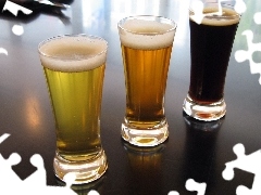 beer, Three, glasses