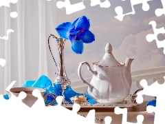 Blue, Orchidee, cup, jug, china