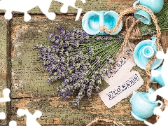 old, lavender, dishes, twine, composition, boarding, text