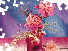bouquet, Fflowers, roses, Vase, Peonies