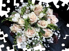 bouquet, cream, roses