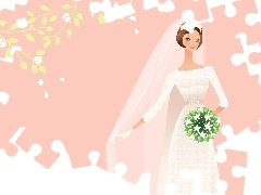 White, lady, bouquet, veil, Dress, young