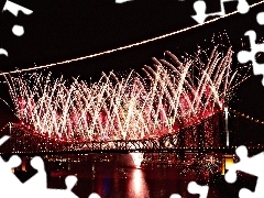 fireworks, bridge, New Year
