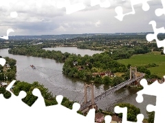 panorama, River, bridge, town