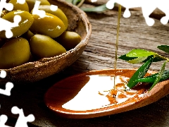olives, bowl, bucket, oil