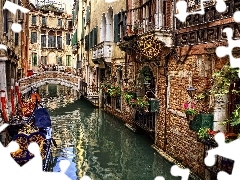 buildings, Gondolas, canal, bridges, Venice