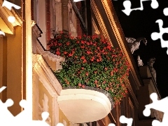 buildings, flowered, Pozna?, old town, Night, Balcony