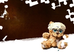 teddy bear, Hat, candlestick, Glasses