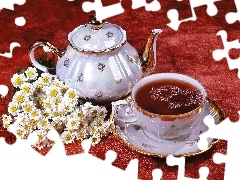 jug, tea, chamomile, cup
