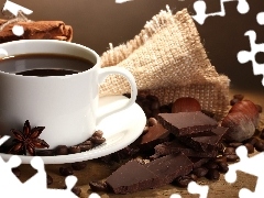 cup, grains, chocolate, coffee