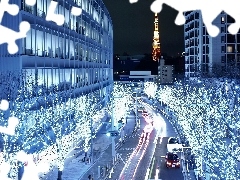 trees, Tokio, Christmas, decoration, viewes, night