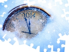 snow, New Year, Clock