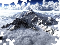 peaks, Rocks, clouds, Mountains