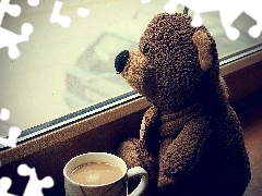 coffee, teddybear, Window