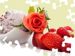 ice cream, rose, composition, Fruits
