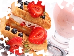 cream, cocktail, Fruits, whipped, waffles