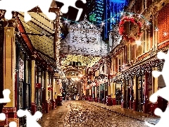 festive, Houses, London, christmas tree, Street, decor, England