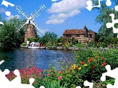 England, Windmill, River