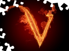 Flames, letter, V
