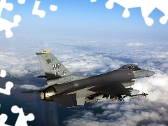 fighter, clouds, flight, F-16