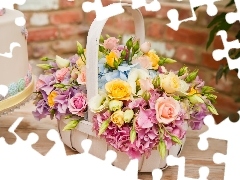 basket, Colorful, flowers, full