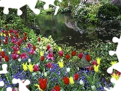 Flowers, Park, brook