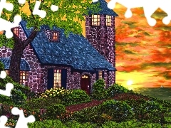house, Garden, Flowers, tower