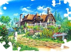 Flowers, Garden, house